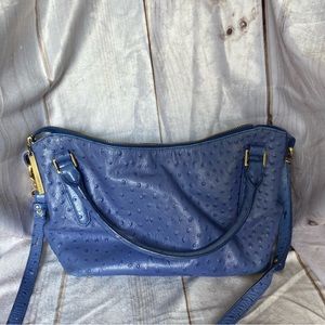 Rare Blue Ostrich Embossed Brahmin Leather Handbag with 2 matching wallets